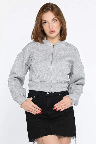 GÜLSELİ Γκρι φούτερ Crop Top με φερμουάρ