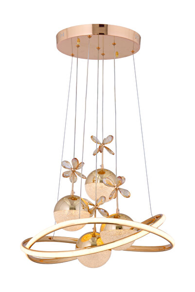 HİRALUCE Athena 3 Renk Gold ( Sarı Beyaz Ve Gün Işığı ) Led Avize Kristal Taşlı Concept