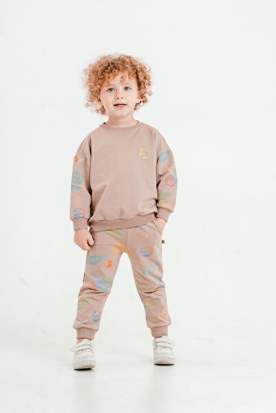Mışıl Kids Σετ παιδικής φόρμας Planet Printed Crew Neck Bottom Top