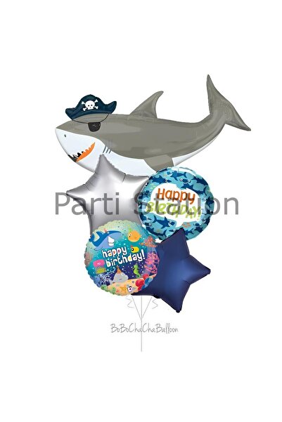 Parti Station Korsan Köpek Balığı Konsept Balon Set Pirate Shark Tema Doğum G...