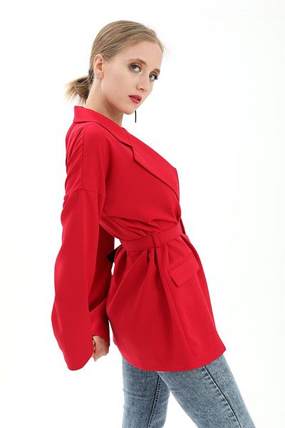 VAPUR Red Atlas Blazer Jacket - Low Shoulder and Belt
