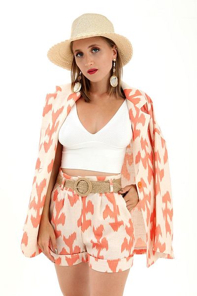 VAPUR Blazer oversize portocaliu - Jachetă cu centură și imprimeu