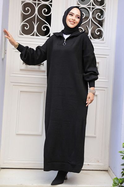 Neva Style Μαύρο Πλεκτό Φόρεμα Hijab 30629S