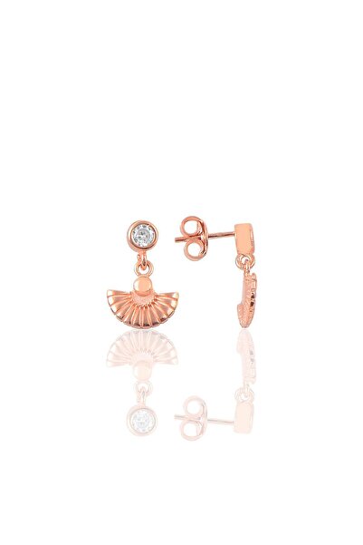 Söğütlü Silver Gümüş rose zirkon taşlı meltem midye küpe SGTL12618ROSE
