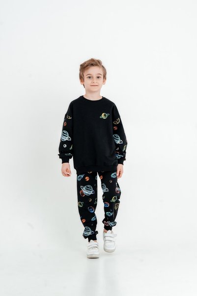 Mışıl Kids Planet Printed Crew Neck Bottom Top Children's Tracksuit Set