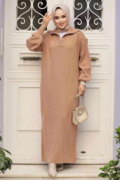 Neva Style Rochie din tricotaje Hijab - Biscuit 30629BS