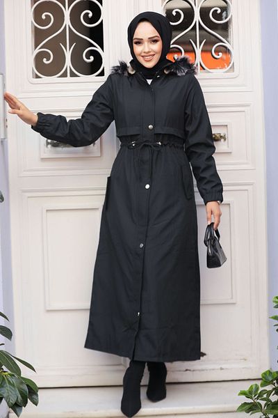 Neva Style Parka Hijab cu blană neagră - 90281S