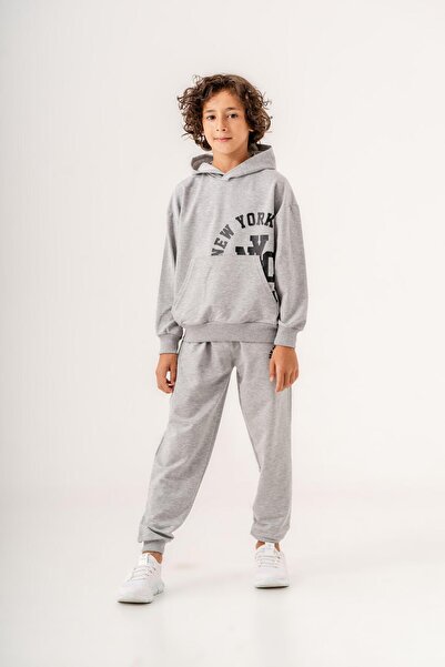 Mışıl Kids NEW YORK CITY Baskılı Kanguru Cep Detaylı Kapüşonlu Erkek Çocuk Al...