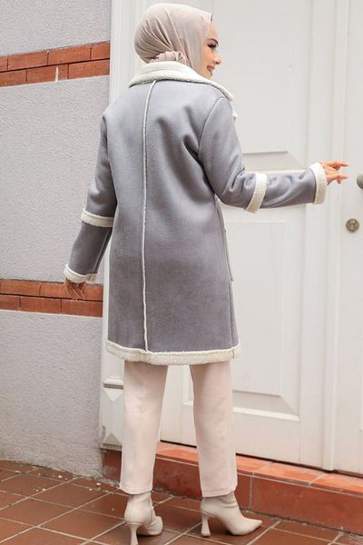 Neva Style Șapcă Hijab din piele intoarsa gri blana 61412GR