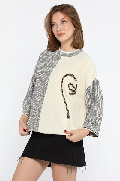 GÜLSELİ Pulover de damă crem cu model tricotaj