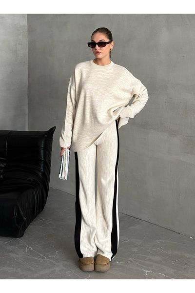 Laluvia Helga Stone Pants csíkos kötöttáru szett