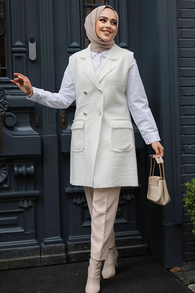 Neva Style Buttoned White Hijab Vest 61392B