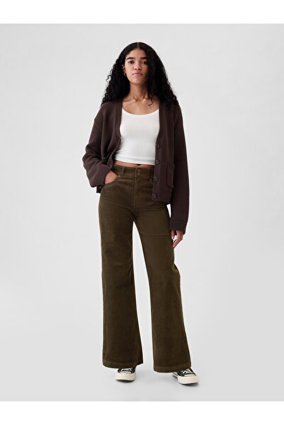GAP Kadın Kahverengi High Rise Kadife Stride Wide-Leg Jean Pantolon