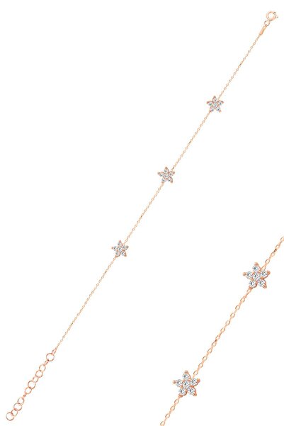 Söğütlü Silver Gümüş rose zirkon taşlı çiçek bileklik SGTL12589ROSE