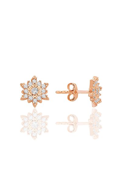 Söğütlü Silver Gümüş rose zirkon taşlı mini kar tanesi küpe SGTL12588ROSE