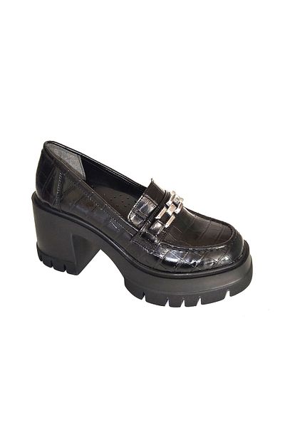 TREND Black High Sole Patent Leather Croquet Business Loafer - Buckle