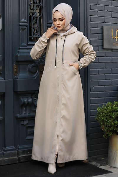 Neva Style Șapcă Hijab Bej cu Glugă - 62091BEIG