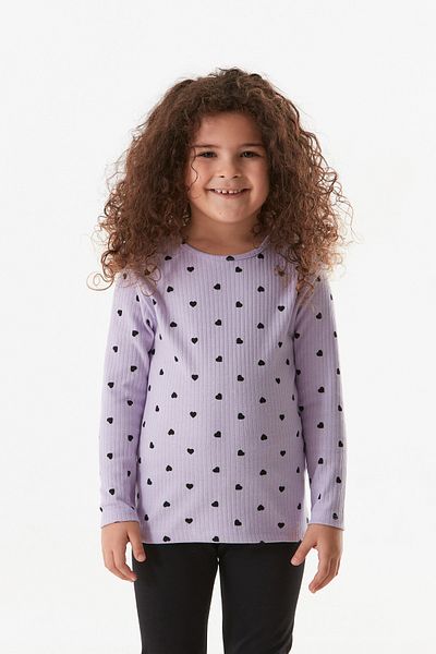 Fulla Moda Heart Patterned Crew Neck Girl's Blouse