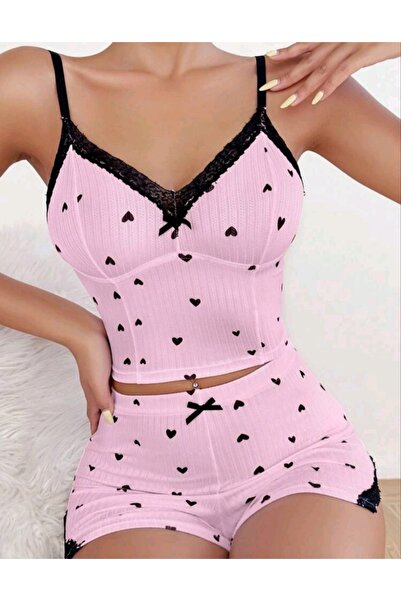 PAVİLYA Σορτς με μοτίβο μαύρης καρδιάς - Σέξι νυχτικό φανταχτερό εσωτερικό ένδυμα