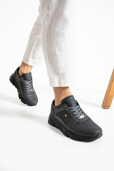 L.A Polo High Sole Comfortable Smoked Black Men's Casual Sneakers