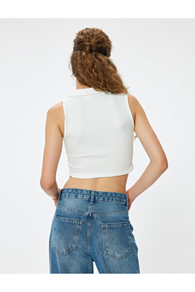 Koton Polo Collar Zippered Crop Top - Sleeveless Slim Fit