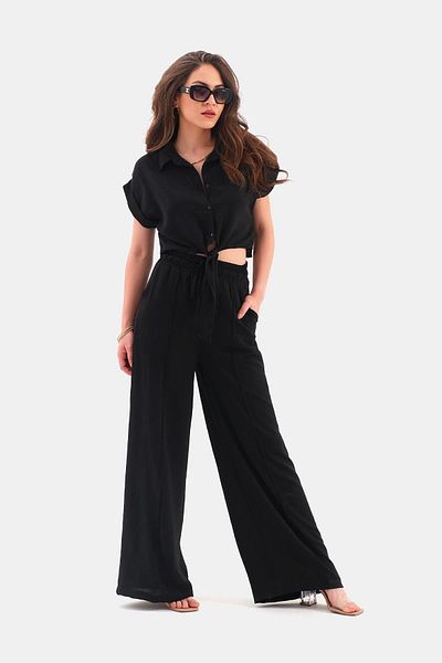 VAPUR TEKSTİL Black Aerobin Double Set - Front Tie