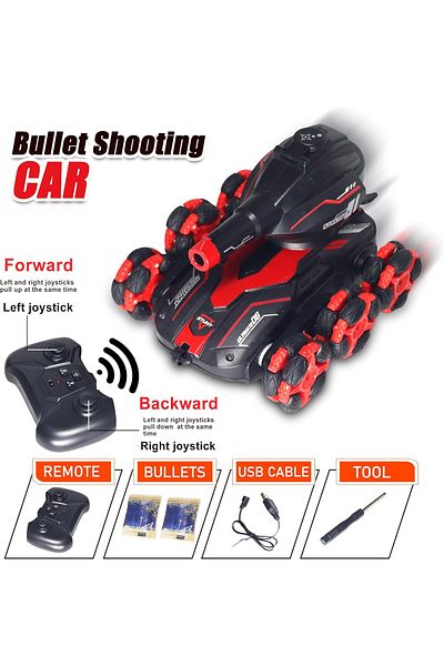 FUNFY EL2003 Racing Bullet Shooting Stunt RC Toy Car,4WD |6 Wheels,Off Road|For Kids,Adults