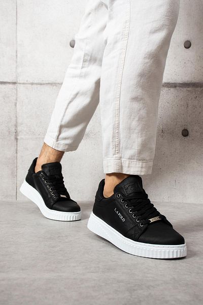 L.A Polo Black and White Color Lace-Up Men's Sneakers