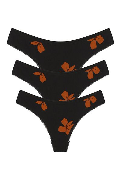 Akbeniz Set de 3 chiloți tangi din bumbac negru - 40253