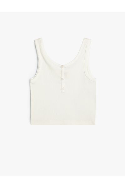 Koton Crop Tank Top Sleeveless Thick Strap U Neck Button Detail