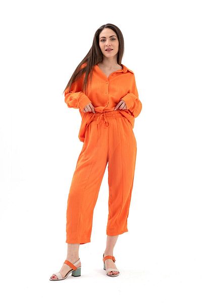 VAPUR TEKSTİL Linen Double Set - Crinkle Fabric, Orange