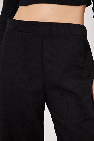 armonika Women's Black Thin Corduroy Palazzo Trousers Arm-25K 001009