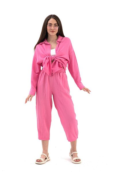 VAPUR TEKSTİL Pink Linen Double Set - Crinkle Fabric