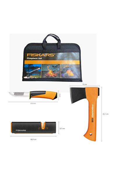 FiSKARS Fireplace Set Parçalama Baltası Xxs-X5 + Bileyicili Ağır İş Bıçağı + Balta ve Bıçak Bileyici
