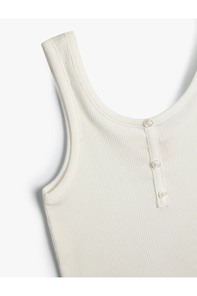 Koton Crop Tank Top Αμάνικο Χοντρό λουράκι με λεπτομέρεια με κουμπί U-λαιμόκοψη