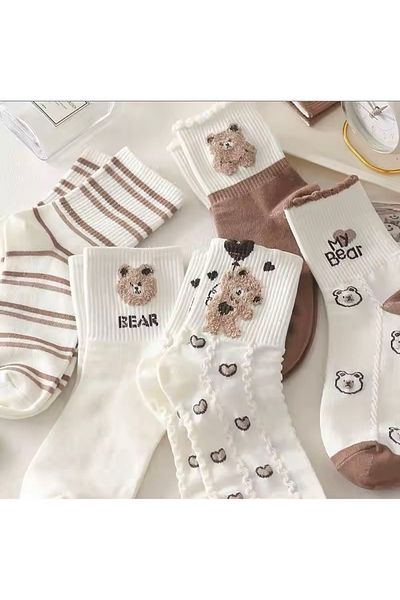 BGK 5' дамски колежански чорапи с шарка на мече