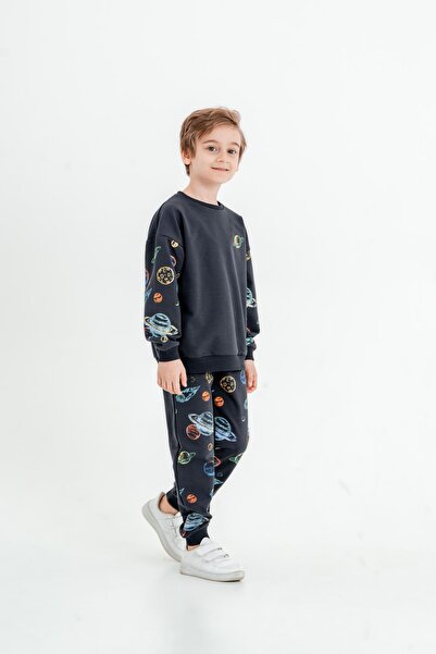Mışıl Kids Planet Printed Crew Neck Bottom Top Children's Tracksuit Set