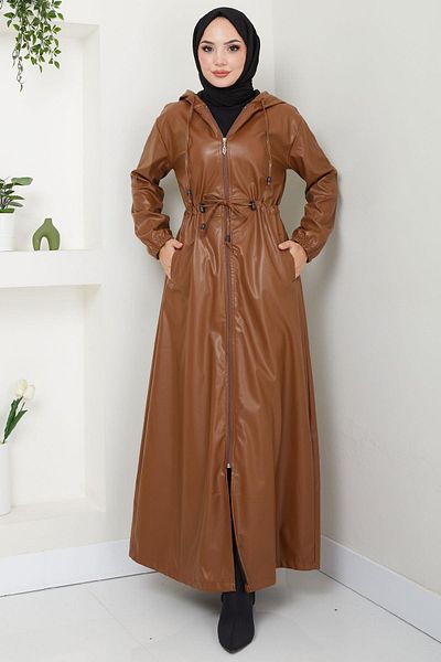 hafsamina Καμπαρντίνα Tan Faux Leather Tie-Up - HM2279