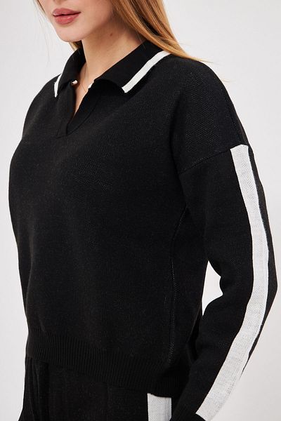 armonika Women's Black Polo Neck Striped Striped Knitwear Double Suit Arm-25K 012001