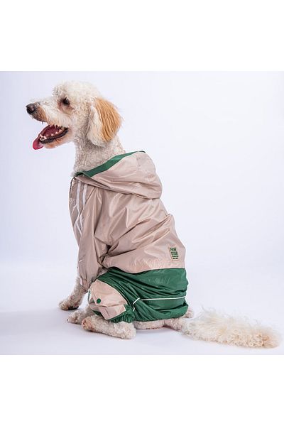 Pawstar Beige-Green BiColor Medium and Large Breed Dog Jumpsuit Dog Raincoat Dog Outfit