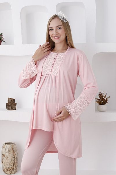 Starpink Nursing Pajama Set - Button down Sleepwear & Robe with Dressing Gown & Crown