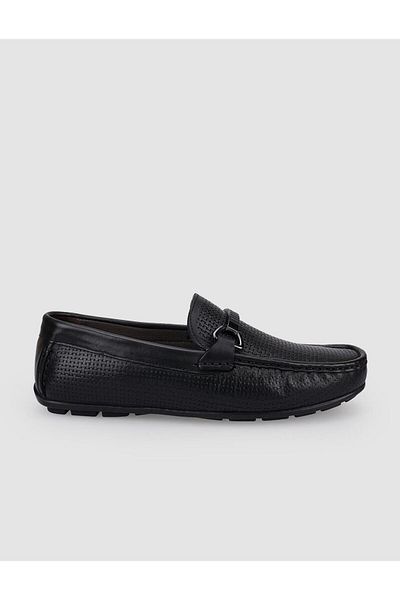 Cabani 100% Genuine Leather Black Buckle Men's Loafer