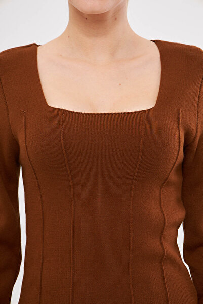 armonika Women's Brown Square Neck Knitwear Blouse Arm-25K 012013