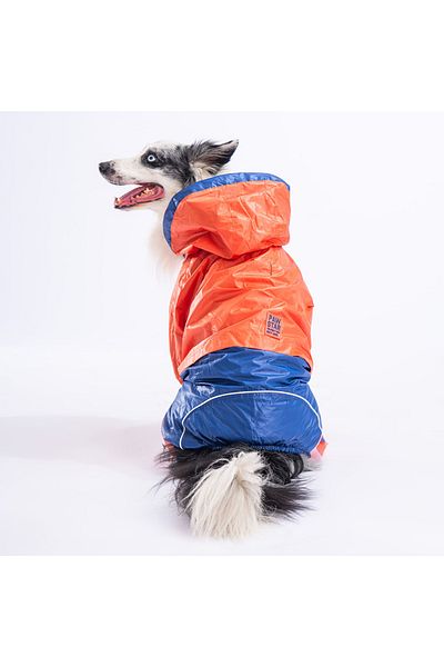 Pawstar Orange-Navy Blue BiColor Medium and Large Breed Dog Jumpsuit Raincoat Dog Raincoat Dog Apparel