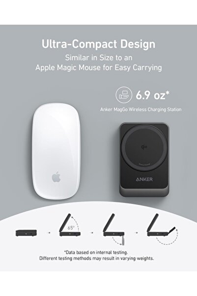 Anker محطة شحن لاسلكية 3 في 1 ماج سيف 15 وات لأجهزة آبل، باللون الأسود