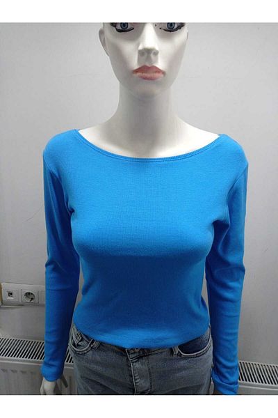 LADY HAZAL Bluză tricotată cu mânecă lungă, albastru gheață, cu nervuri