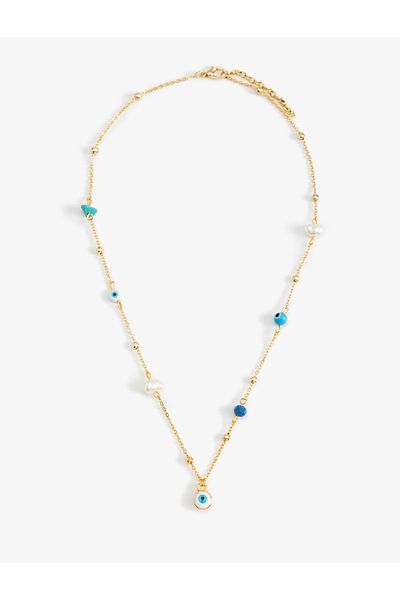Koton Pearl Detailed Evil Eye Beaded Necklace