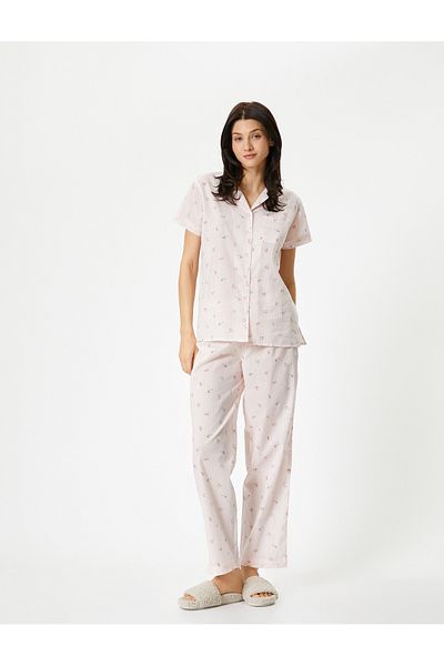 Koton Floral Patterned Pajama Bottoms with Pockets and Elastic Waist