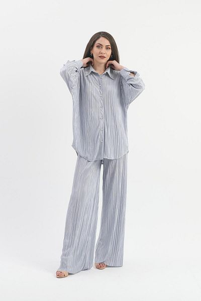 VAPUR TEKSTİL Gray Knitted Pleated Set - Button Detailed