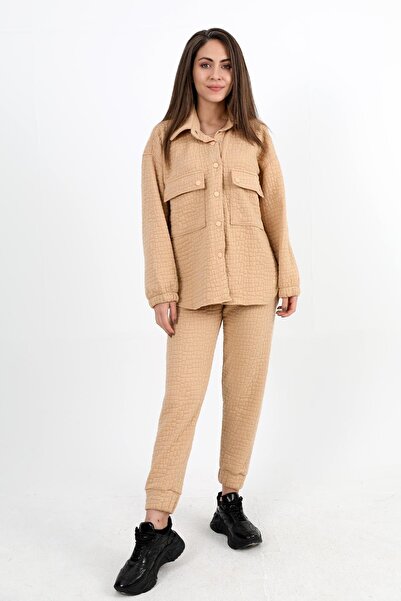 VAPUR TEKSTİL Mink Quilted Jacquard Double Set